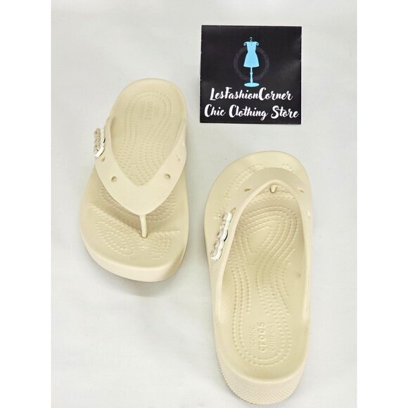 Crocs Women's Cream Croslite Classic Platform Flip Flops Size 6 2121 - Picture 11 of 16